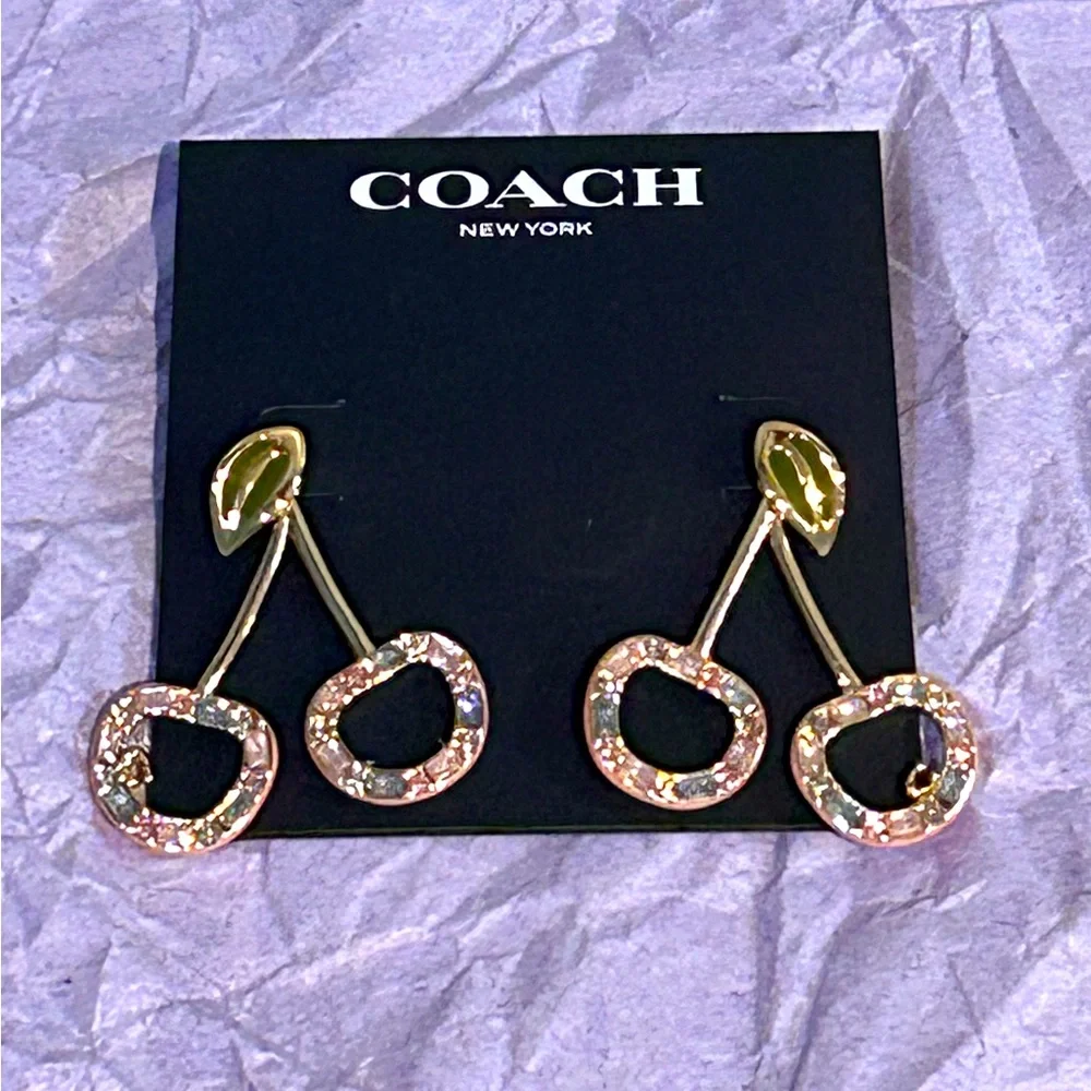 COACH Signature Cherry Drop Earrings Titanium With Multicolored Stone Accents - Picture 6 of 10